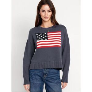 NEW Old Navy Cotton American Flag Knitted Sweater navy Blue Small
